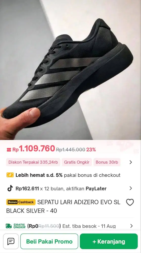 SEPATU LARI ADIZERO EVO SL BALCK SILVER-41 + NEW BALANCE
