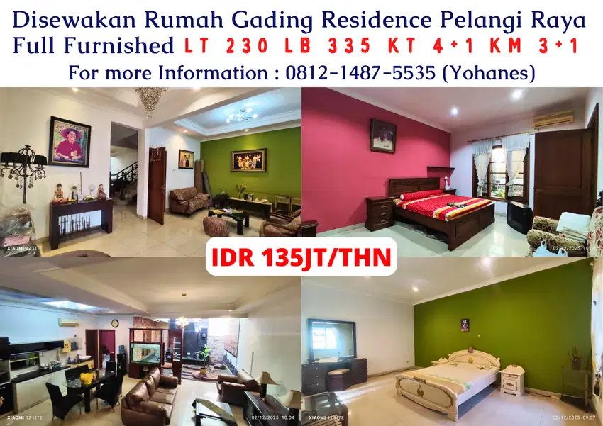 Disewakan Rumah Gading Residence Pelangi Raya Full Furnished