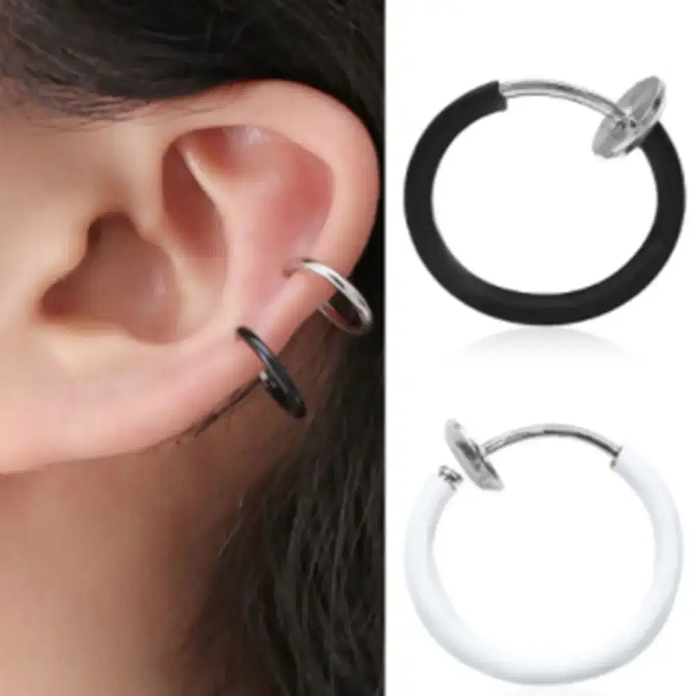 Anting Jepit hoops Fake pearcing Hoop Tanpa lubang titanium anti karat