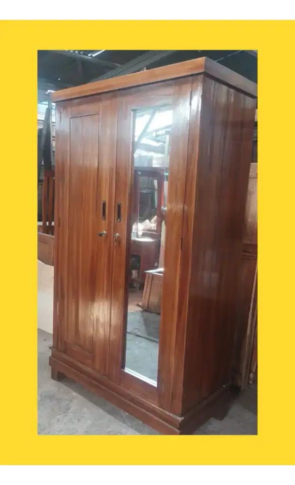 lemari pakaian 2 pintu swing kayu jati asli