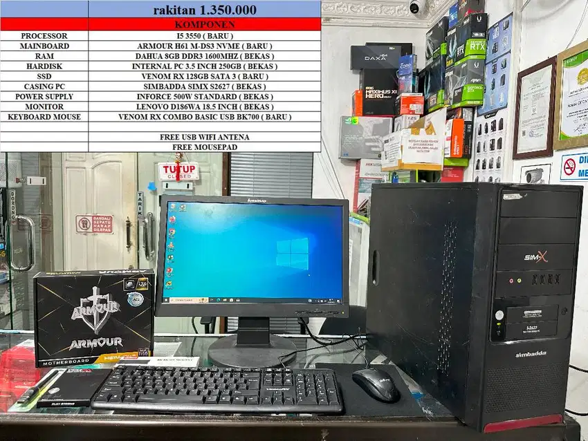 RAKITAN PC OFFICE SIAP PAKAI I5 3470 H61 RAM 8GB SSD 128GB HDD 250GB