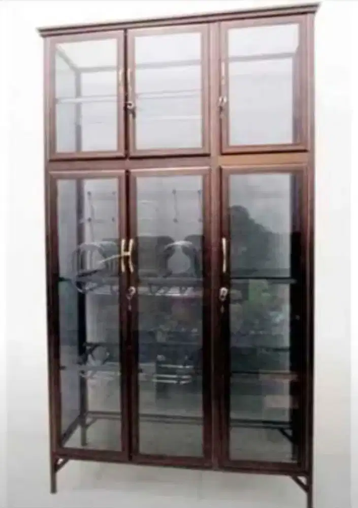 Rak Piring Aluminium 3 Pintu Frame Coklat Kaca Riben 98-172