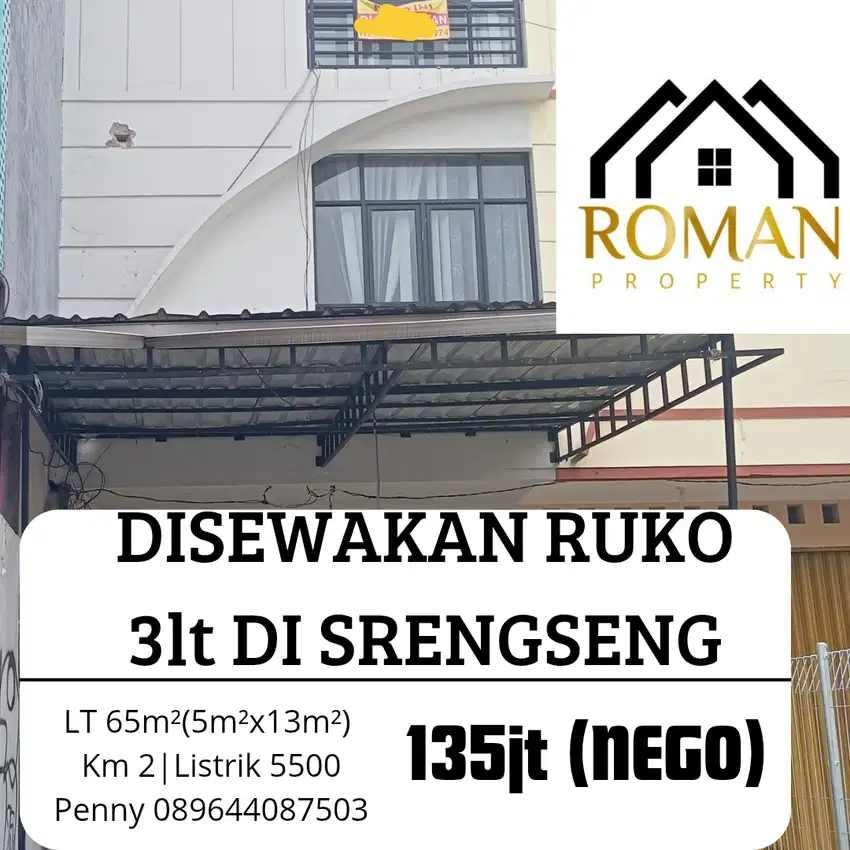 DISEWAKAN RUKO 3 LANTAI DI JOGLO UTK KANTOR DAN BUKA USAHA