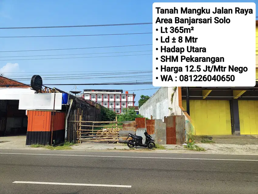 Jual Tanah Mangku Jalan Raya Area Dekat Manahan Banjarsari Solo