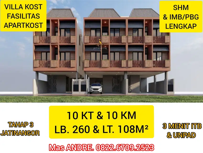 JUAL VILLA KOST FASILITAS APARTKOST ITB JATINANGOR TAHAP 3 - LT. 108m²