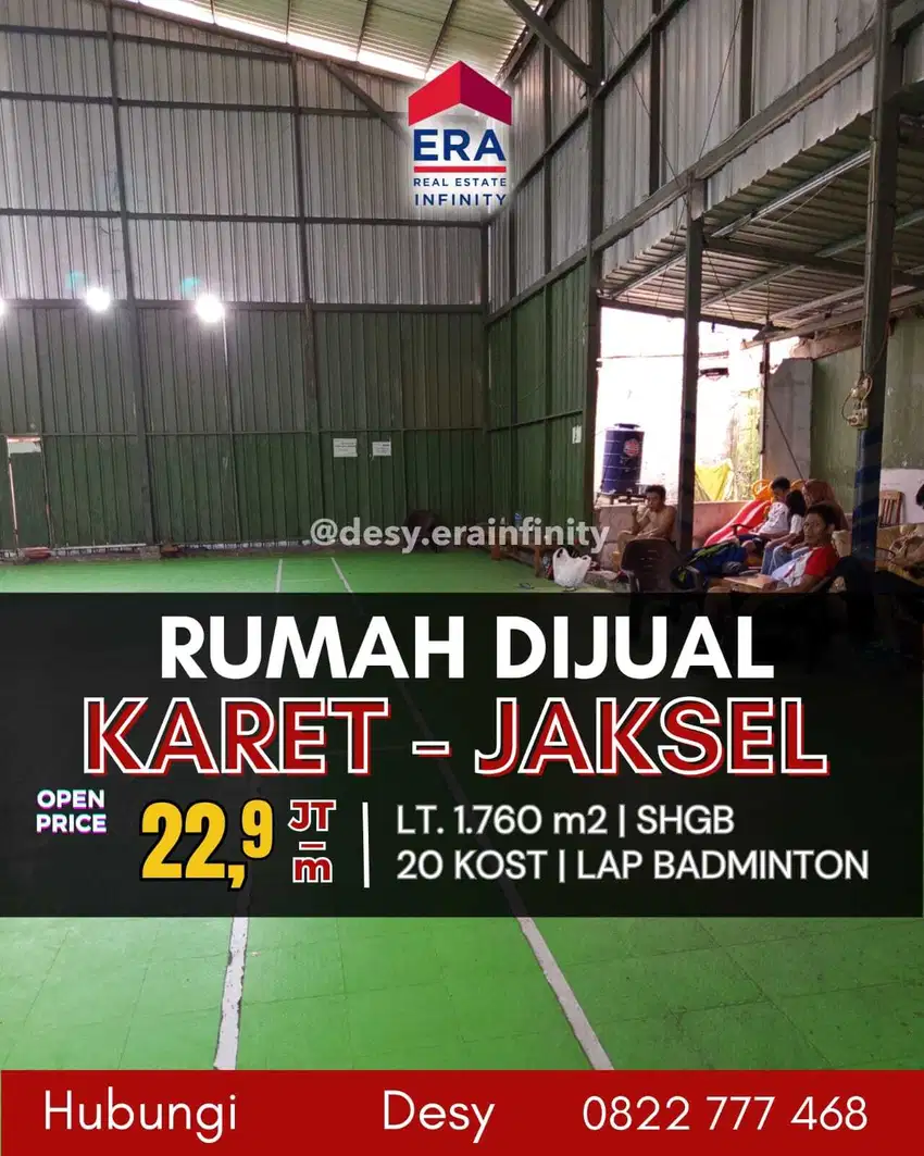 Dijual Rumah+Kosan 20 Pintu+Lapangan Badminton di Karet Kuningan