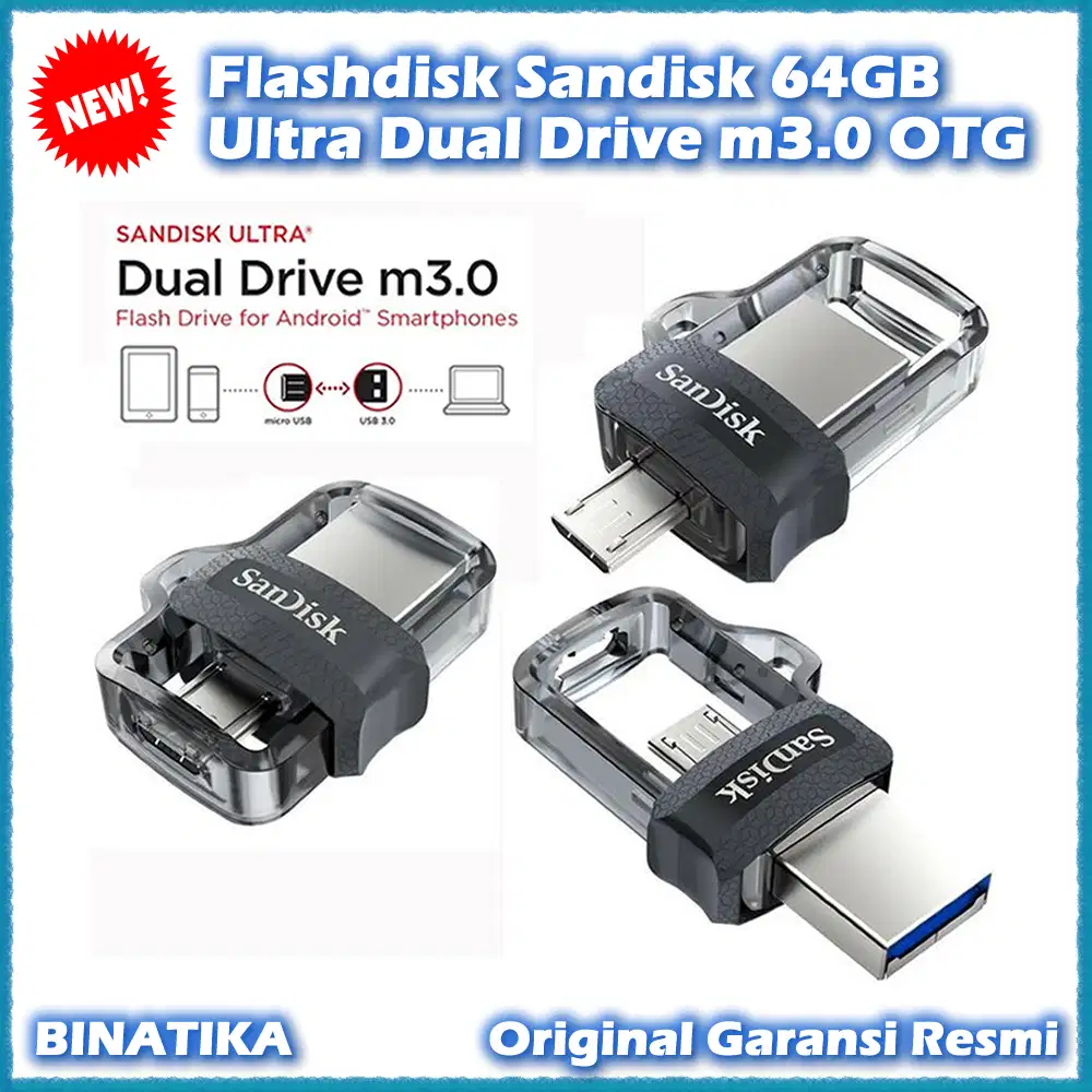 Original Flashdisk Sandisk OTG 64GB Dual USB Drive m3.0 Garansi Resmi