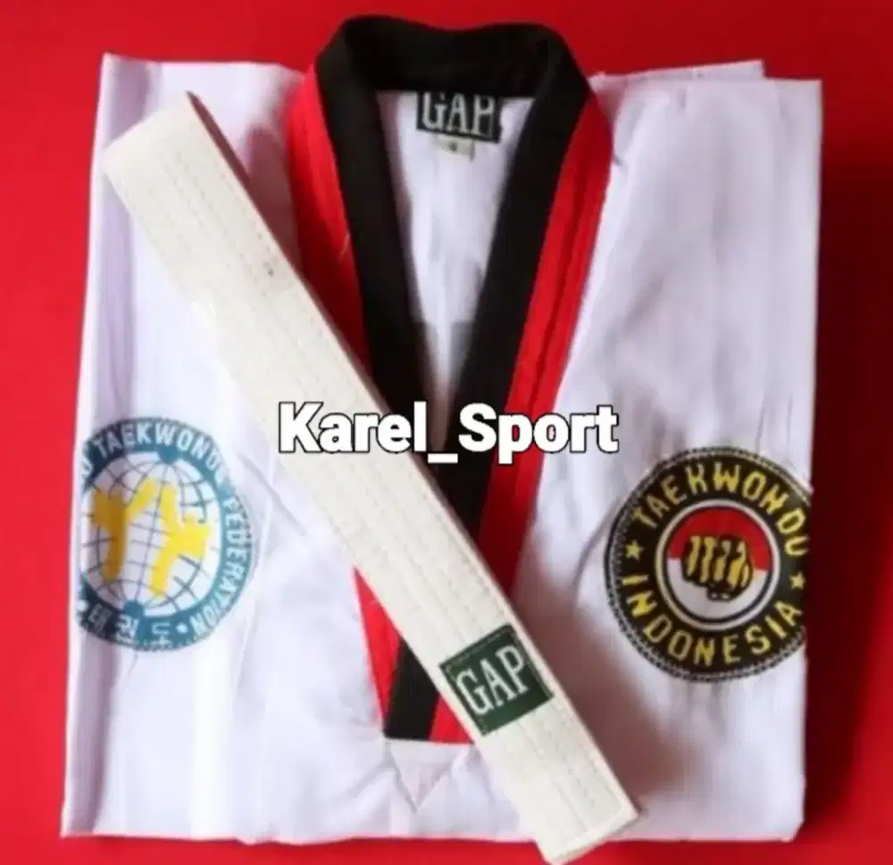 BAJU TAEKWONDO UKURAN DEWASA KERAH MERAH HITAM