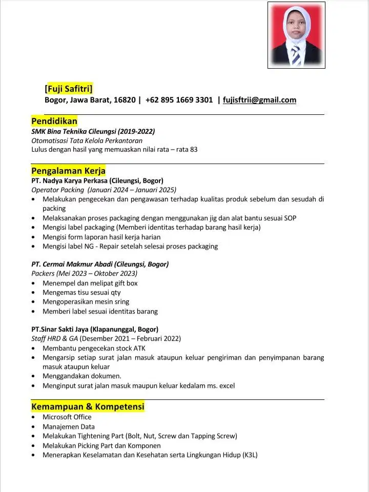 Info Lowongan Pekerjaan sekitar cileungsi