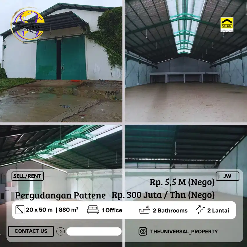 Disewakan Gudang 2Lt Pergudangan Pattene Strategis Siap Huni