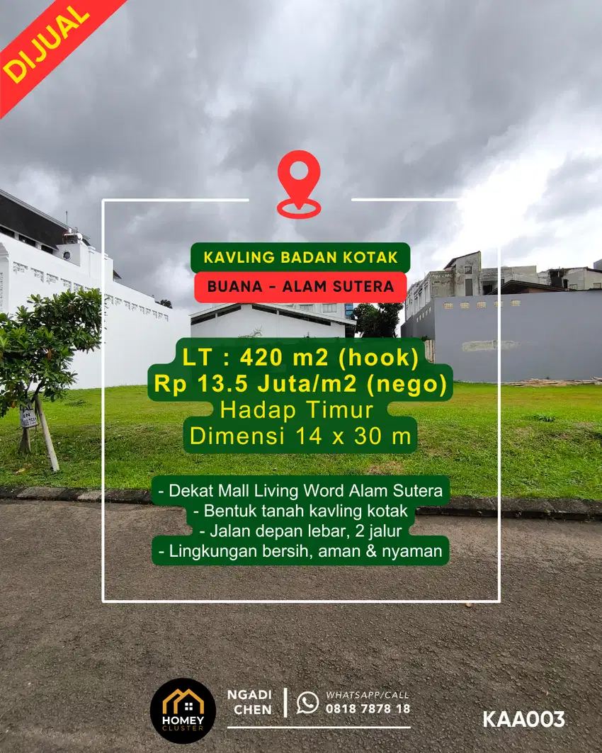 Tanah Kavling Badan Kotak 420 m² Buana Alam Sutera