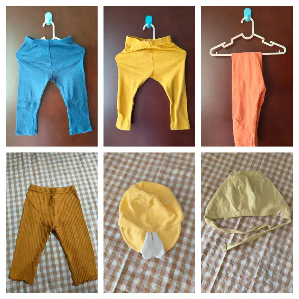 Bundling celana panjang usia 12 bulan Dan 2 topi (second)