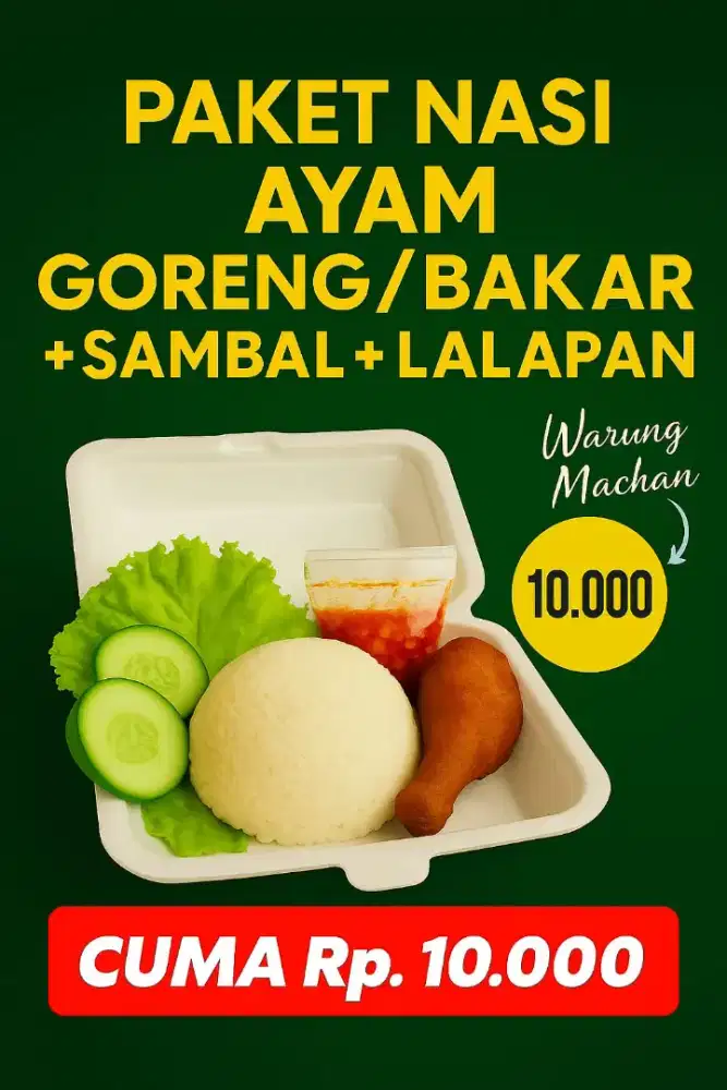 Paket Nasi Ayam Goreng/Bakar Sambel Lalap sepuluh ribu