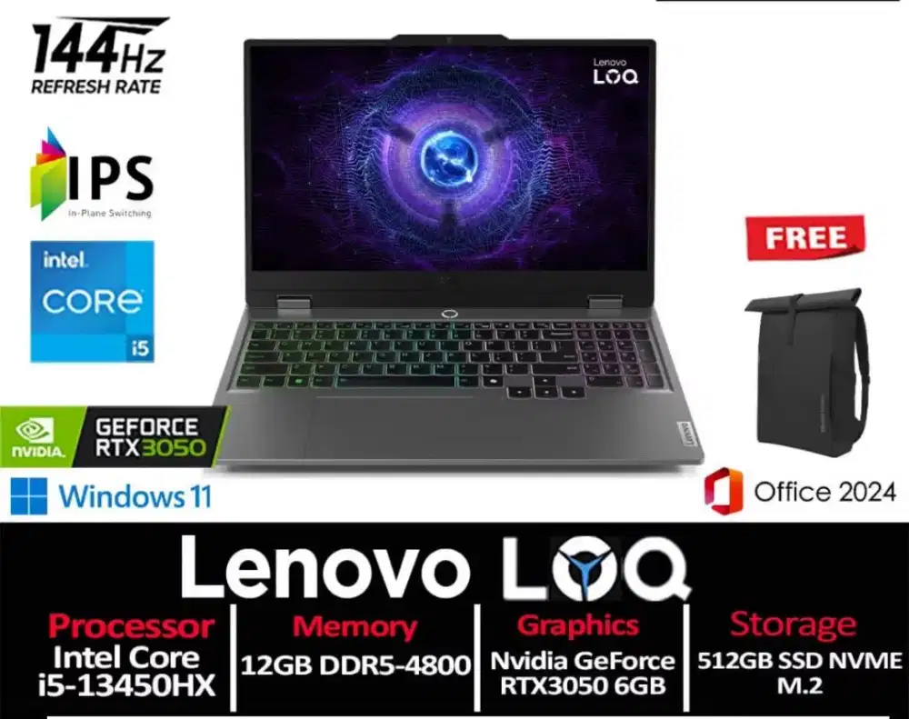 LENOVO LOQ 15 INTEL i5 13450HX 12GB 512SSD RTX3050 6GB WINDOWS OHS