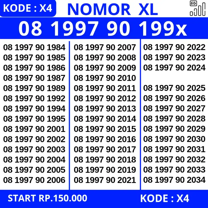 Nomor Cantik Kartu Perdana XL 4G 5G nomer xl cantik nocan xl tahun 990
