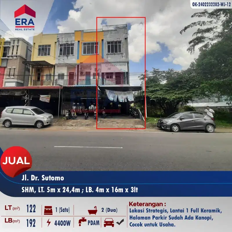 Dijual ruko 3lt posisi hook, Jl. Dr. Sutomo - Pontianak