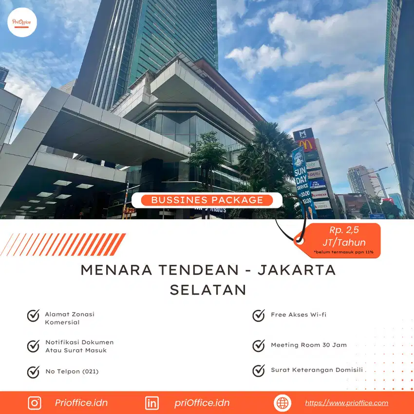 Sewa ruangan kantor dan Virtual Office Menara Tendean harga murah