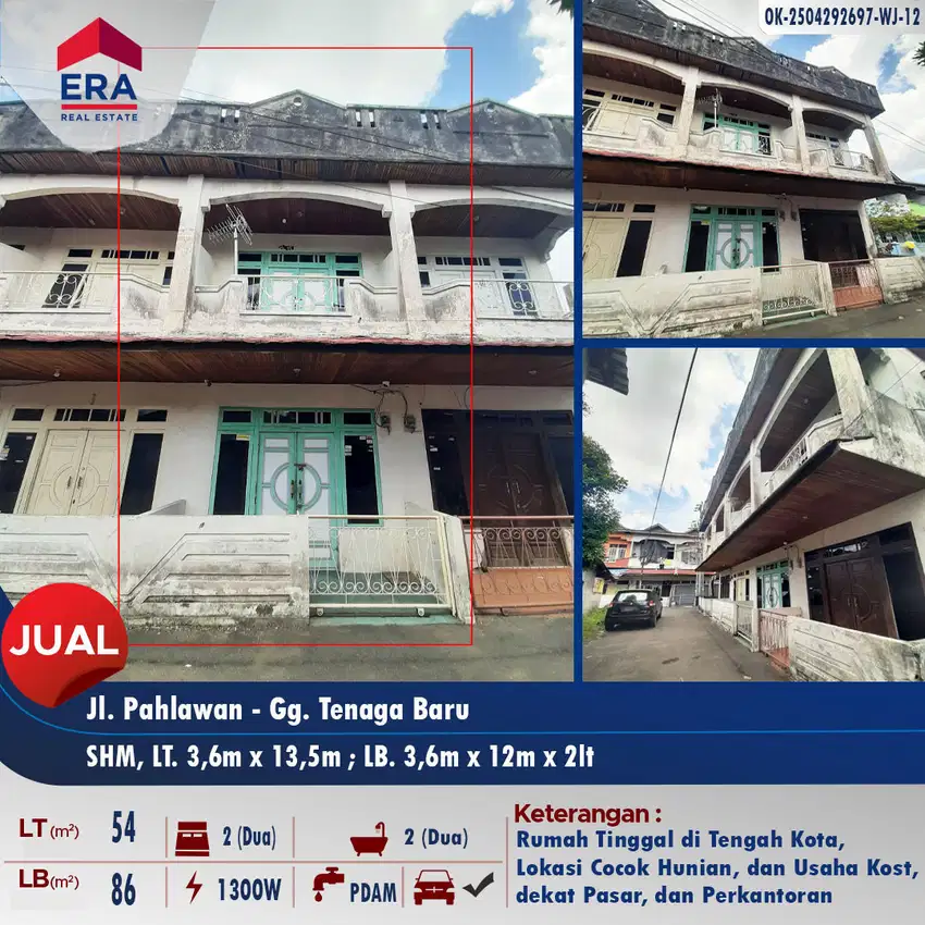 Dijual rumah 2lt di tengah kota - Jl. Pahlawan