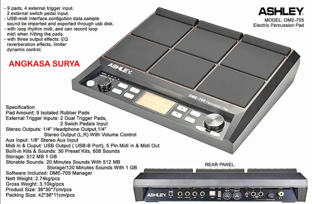 Drum pad ashley dme705 new garansi resmi