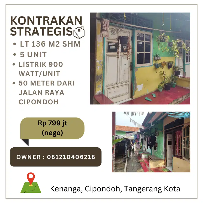 Jual Cepat Kontrakan Gondrong Kenanga Cipondoh Tangerang green village