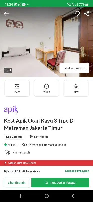 RUMAH KOST JUAL CEPET DI UTAN KAYU UTARA