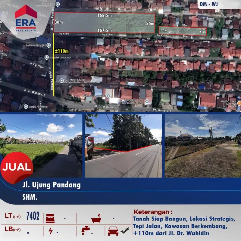 DIjual tanah selias 7.402m² di pinggir Jl. Ujung Pandang