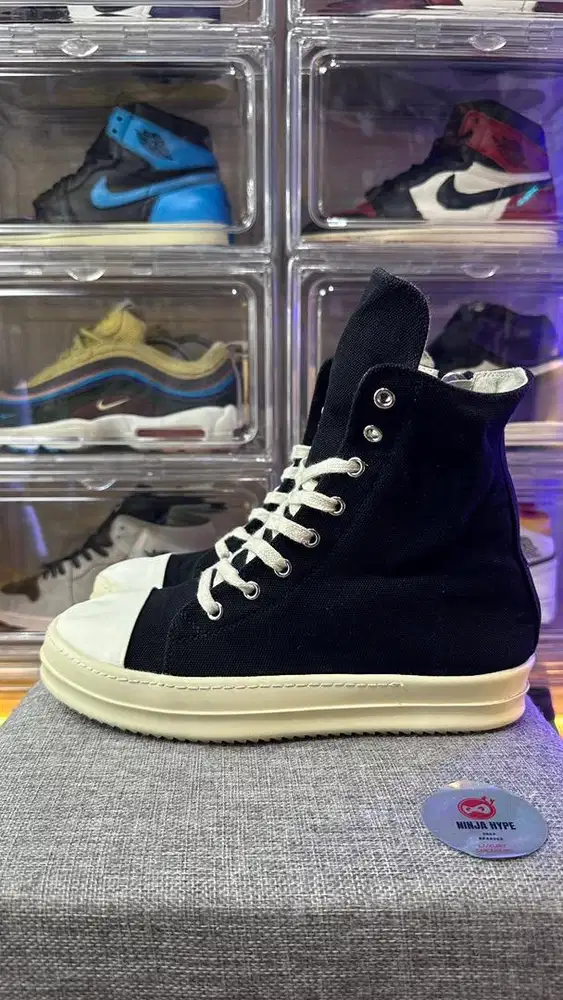 RICK OWENS DRKSHDW DENIM HIGH SNEAKERS