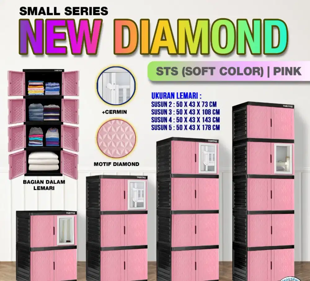 Lemari plastik 5 susun kaca pink