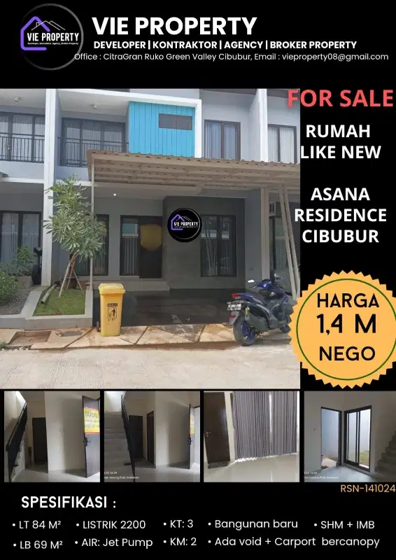 Jual Cepat Rumah Siap Huni Bangunan Baru. Asana Residence Cibubur.
