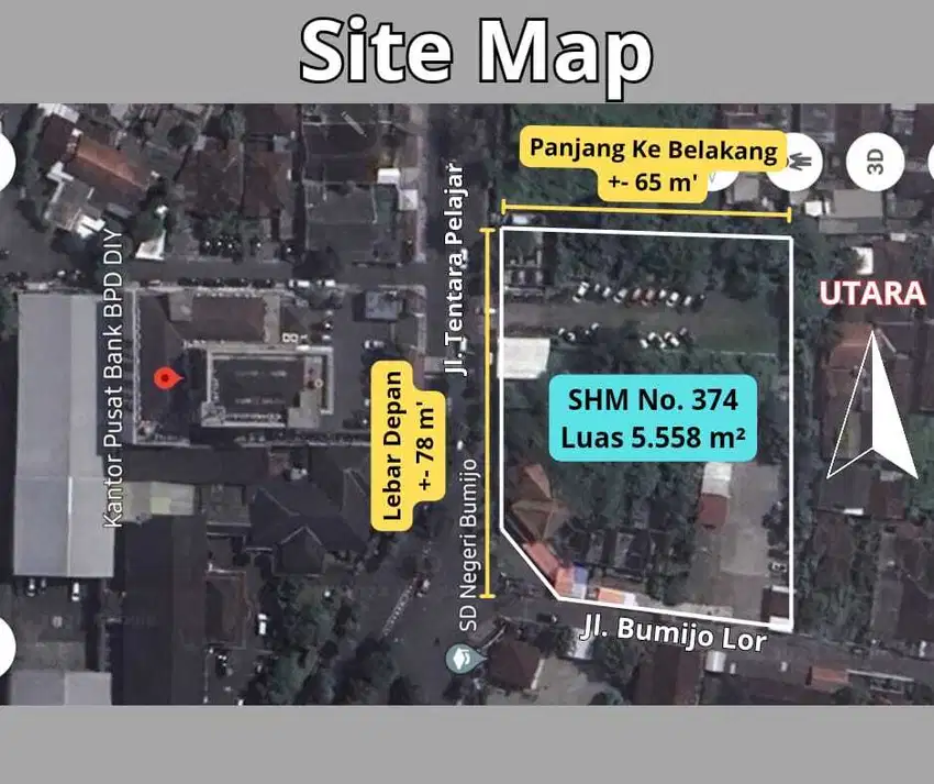 DIJUAL TANAH (SHM) DI BUMIJO, JETIS, JOGJA, SELANGKAH KE MALIOBORO