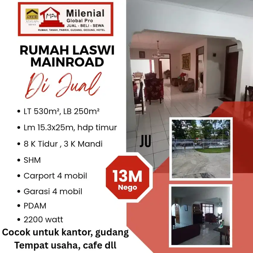 DIJUAL RUMAH DI JL LASWI BANDUNG COCOK U. USAHA KANTOR/CAFE --JU