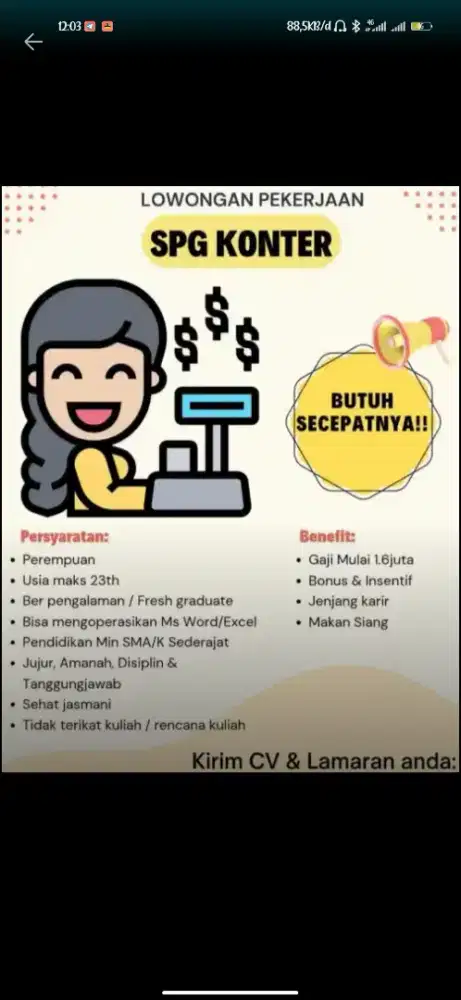DIBUTUHKAN LOKER SPG KONTER SECEPATNYA