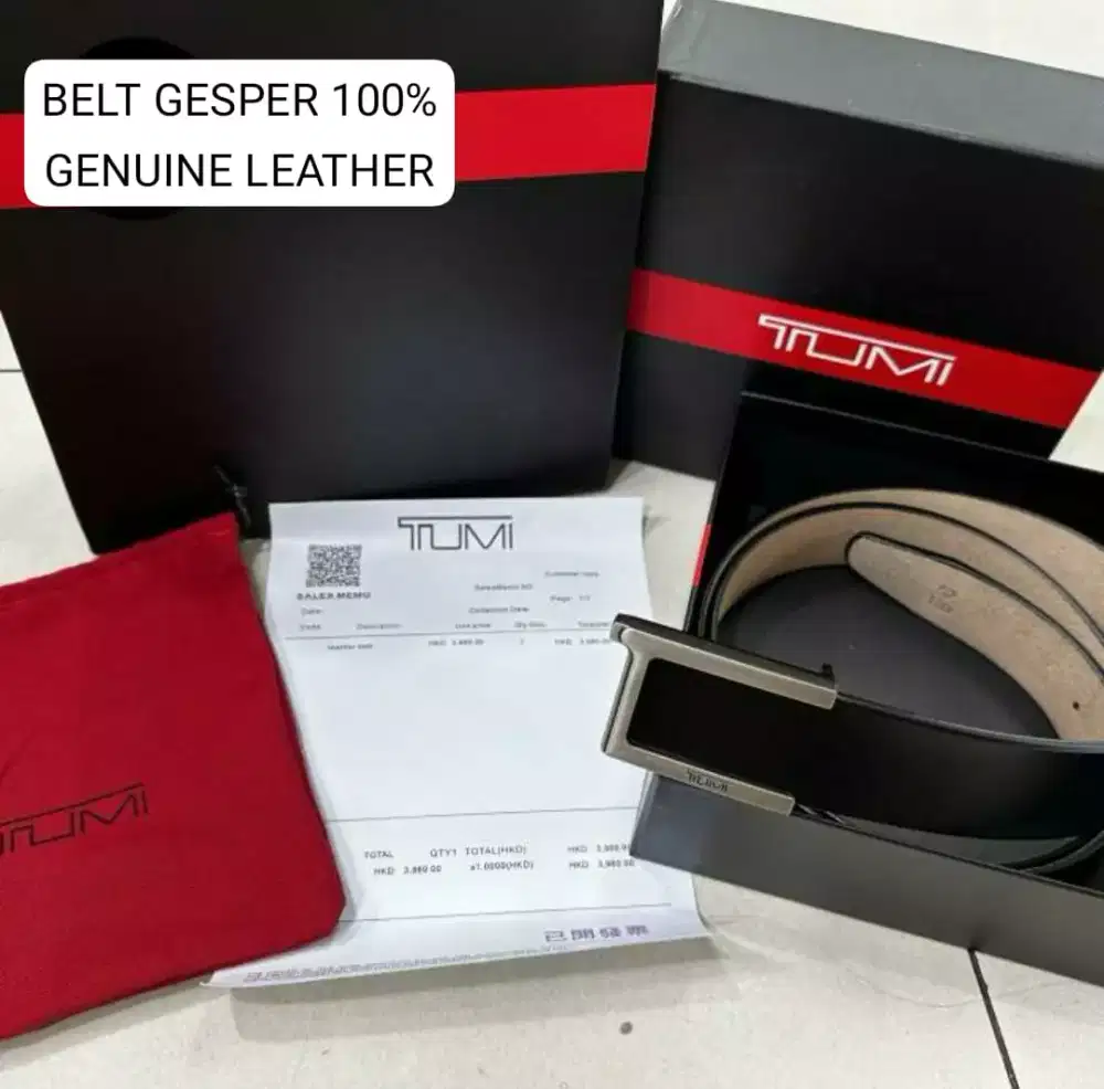 Belt Tumi Gesper 100% Genuine Leather Black Full Set