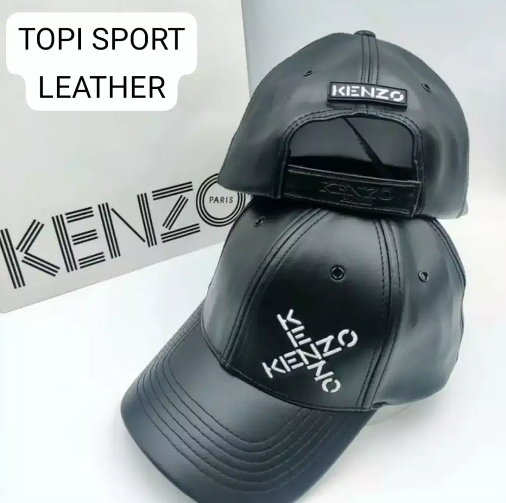 Topi Kenzo Black Leather Baseball Cap Topi Sport Casual