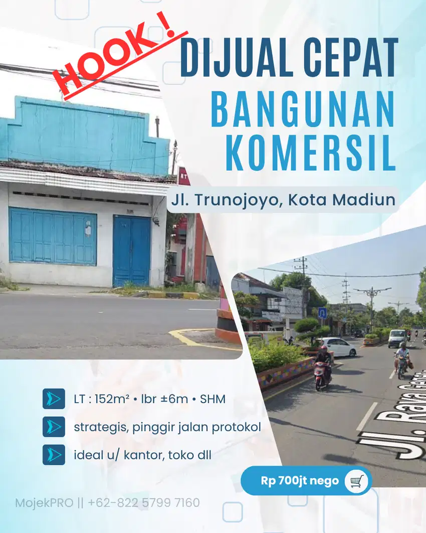 DIJUAL BANGUNAN KOMERSIL PINGGIR JALAN PROTOKOL KOTA MADIUN