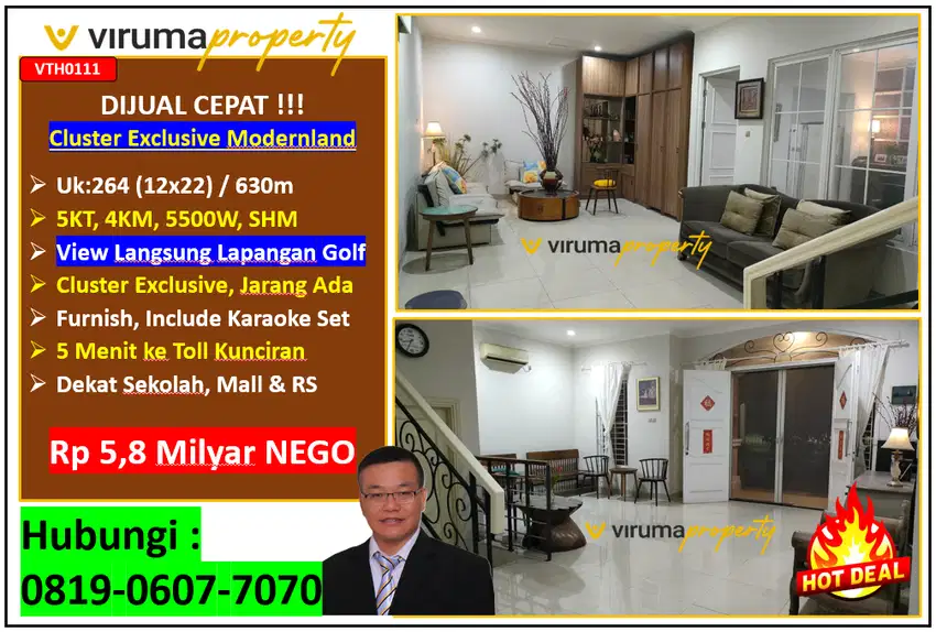 VTH0111 - Rmh Modernland, Cluster Exclusive, Jarang ada, Jual Cepat !