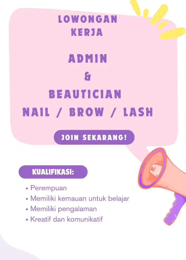 Dibutuhkan admin & beautician