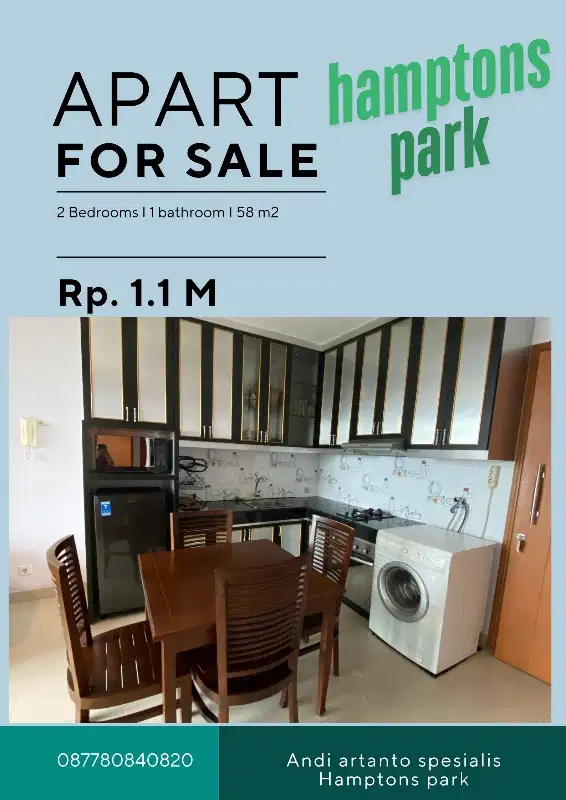 Spesialis apartement Hamptons park 2 bed hanya 1.1 M