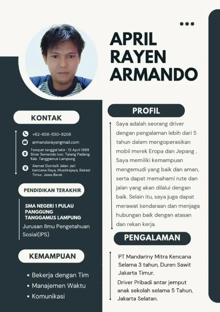 Jasa supir Pribadi atau freelance di dalam kota maupun ke luar kota