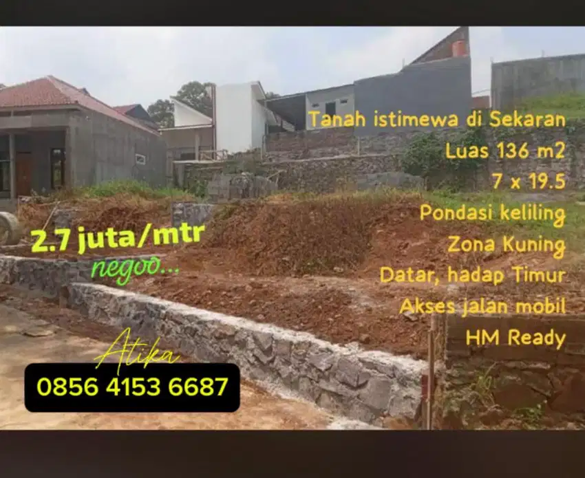 Tanah SHM Ready Sekaran UNNES gunungpati cocok buat usaha kos