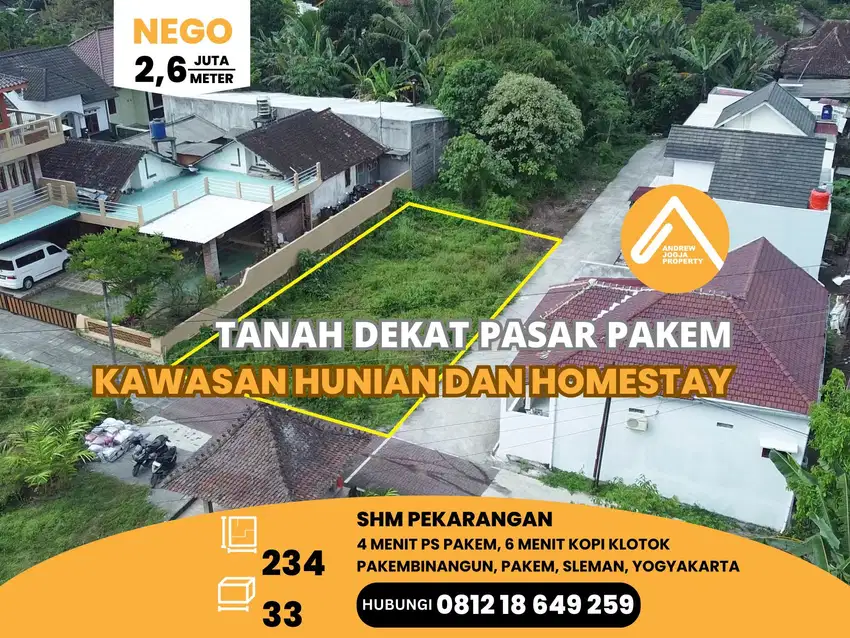Tanah Pekarangan Dekat Pasar Pakem Kawasan Hunian dan Homestay