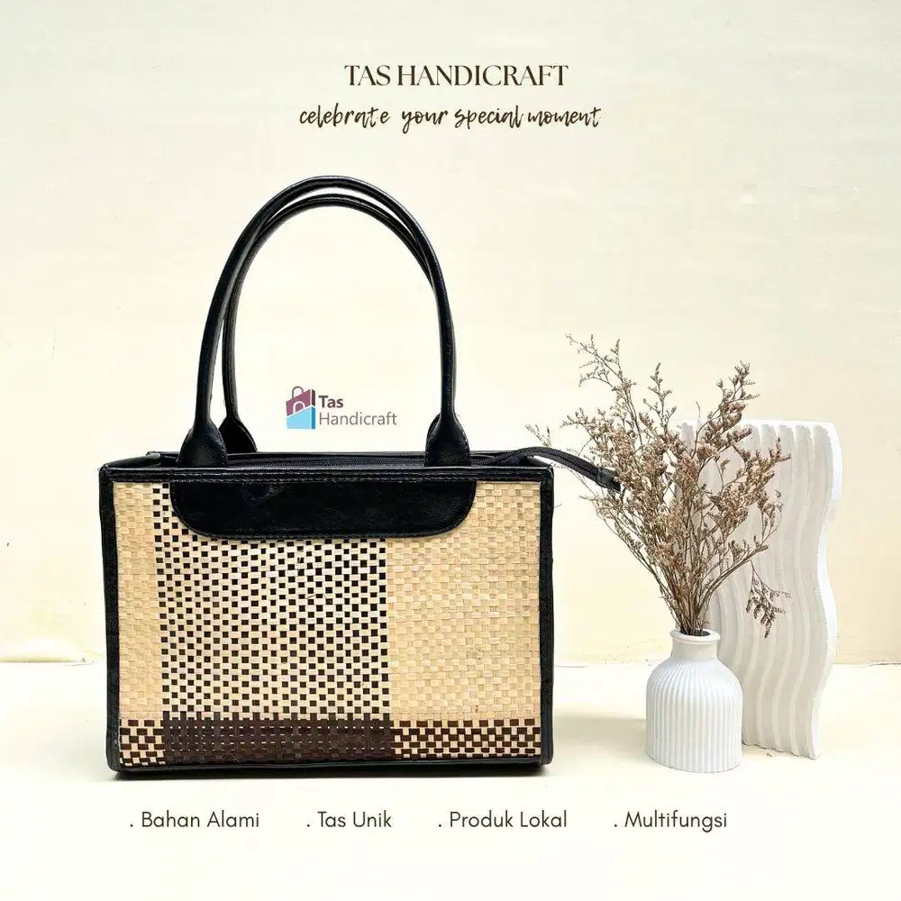 Tas Wanita Kulit Kombinasi Anyaman | Tas Pengajian Custom | Tas Etnik