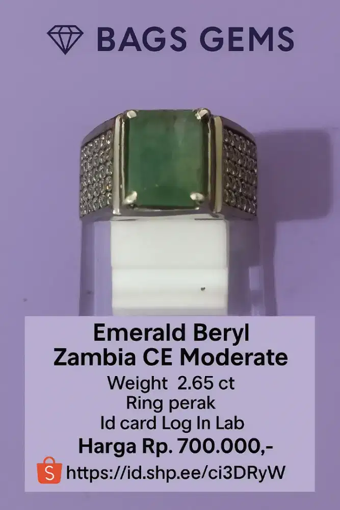 Natural Emerald Beryl Zambia Ring Perak