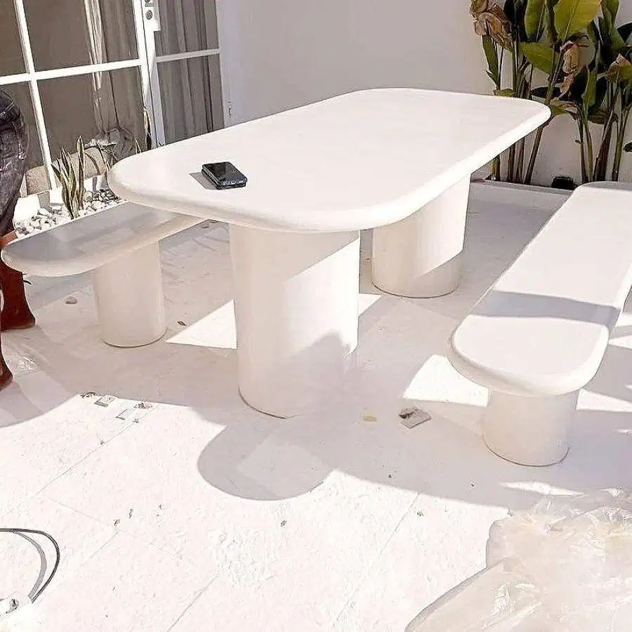 meja terrazzo dekorasi taman utdoor 1 set 2 bangku 1 meja