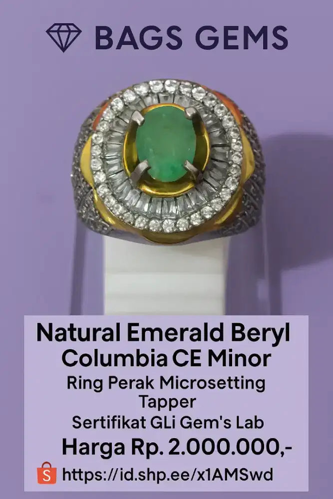 Emerald Beryl Columbia CE-Minor Ring Perak Microsetting Tapper