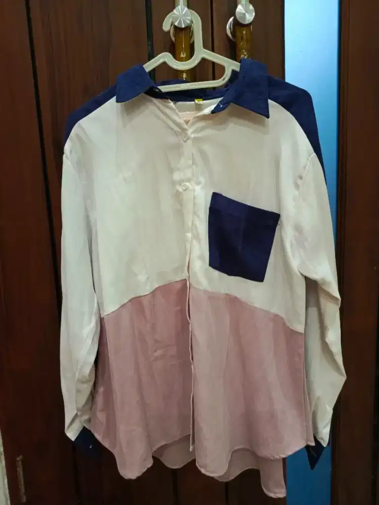 Baju atasan preloved hem suede blues vanilla hijab L / XL