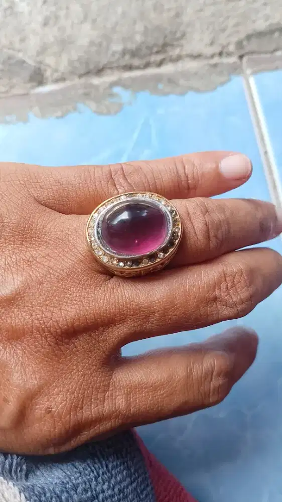 Batu kecubung ungu asli natural ring titanium 7/8
