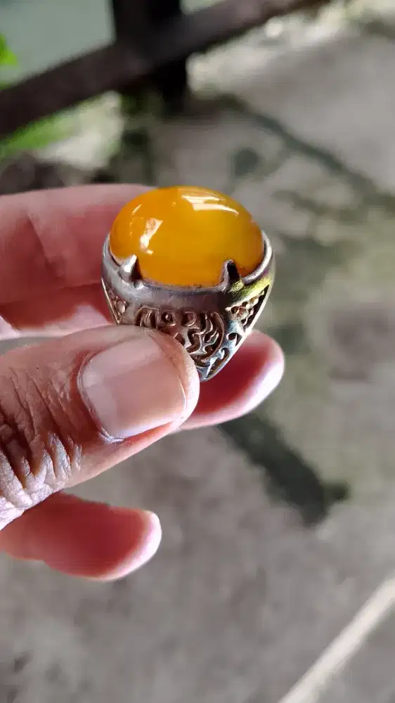 Batu cempaka kuning natural asli ring titanium 7/8