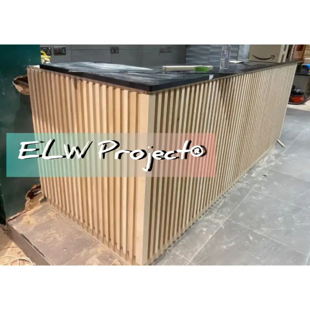 Pengerjaan interior resto cafe dan kantor meja kasir meja makan dll