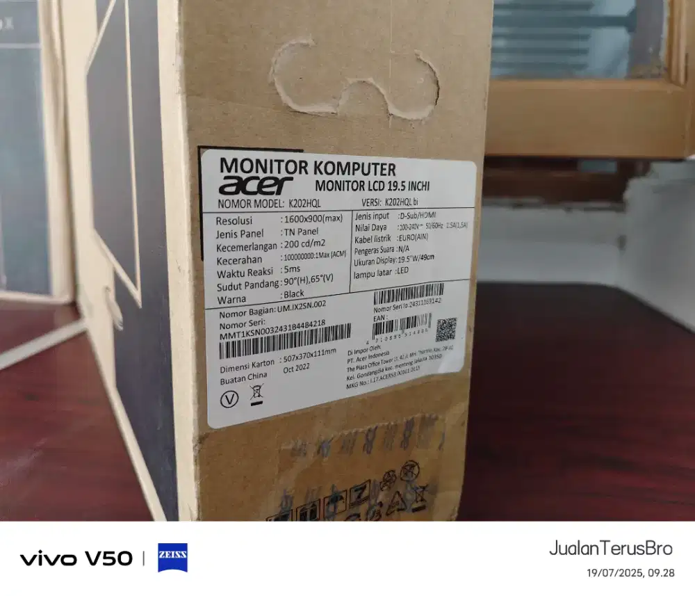 MONITOR LED ACER K202HQL 19.5 INCH HDMI UNTUK PC CPU KOMPUTER